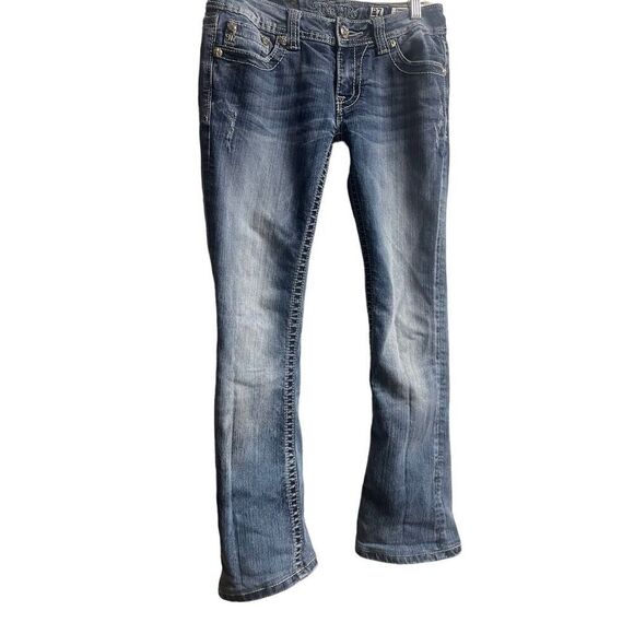 Miss Me Womens Blue Light Wash Embroidered Bootcut Distressed Jeans Size 27 - Picture 1 of 11